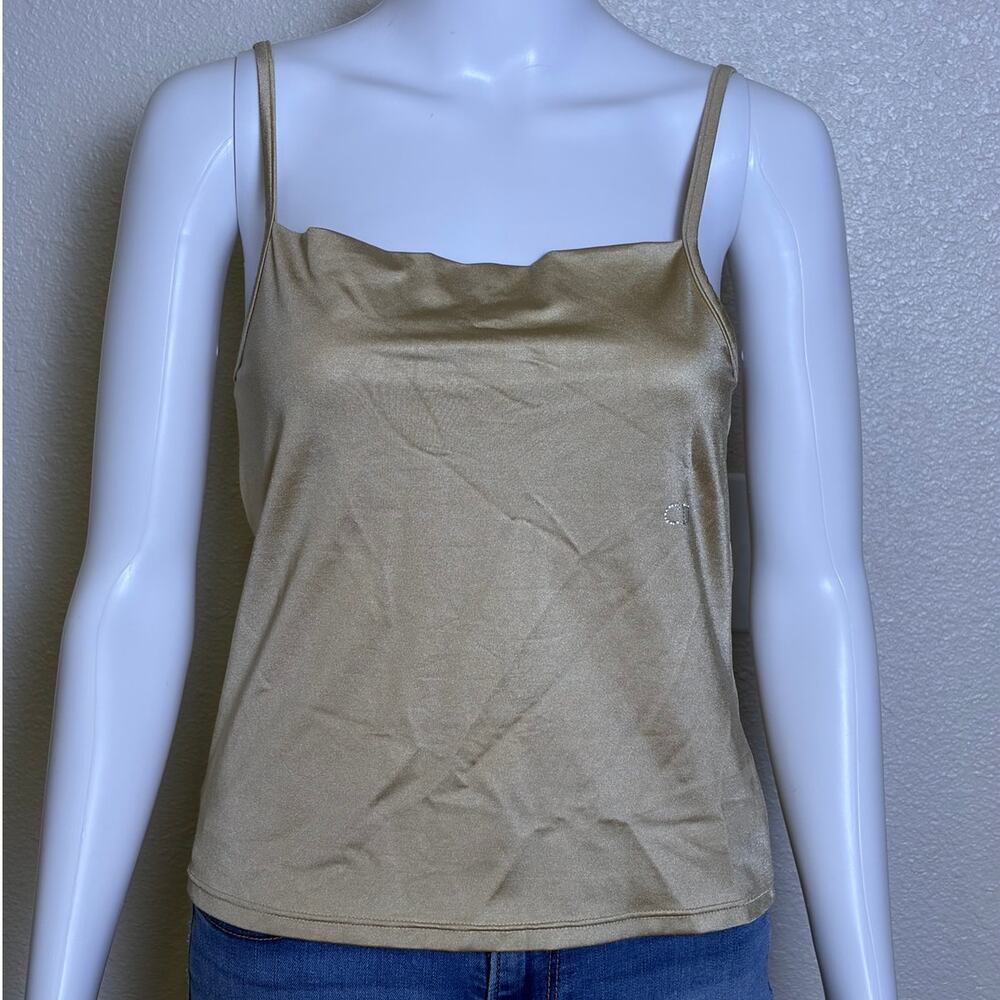 Y2k Authentic Christian Dior Metallic Gold Cowl Neck Draped Camisole Tank Top